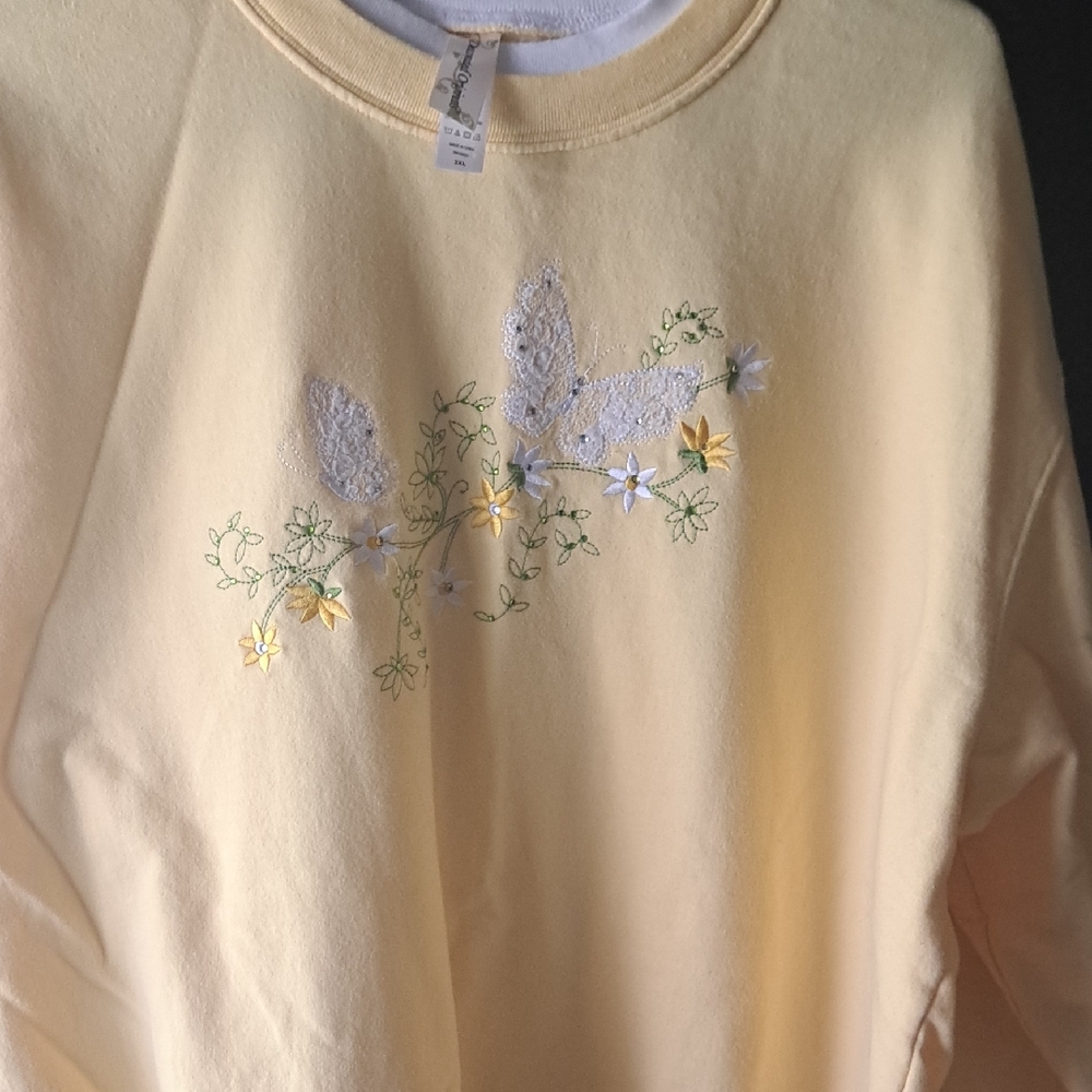 Yellow Floral Embroidered Sweatshirt